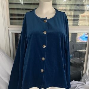 Vintage Diane Von Furstenberg Blue Velvet Button Down Shirt